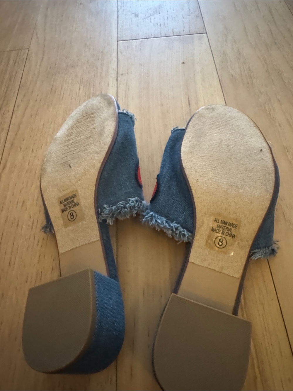 Soda Blue Denim Mule Slides with Red Heart & Silver Stars - Picture 3 of 4